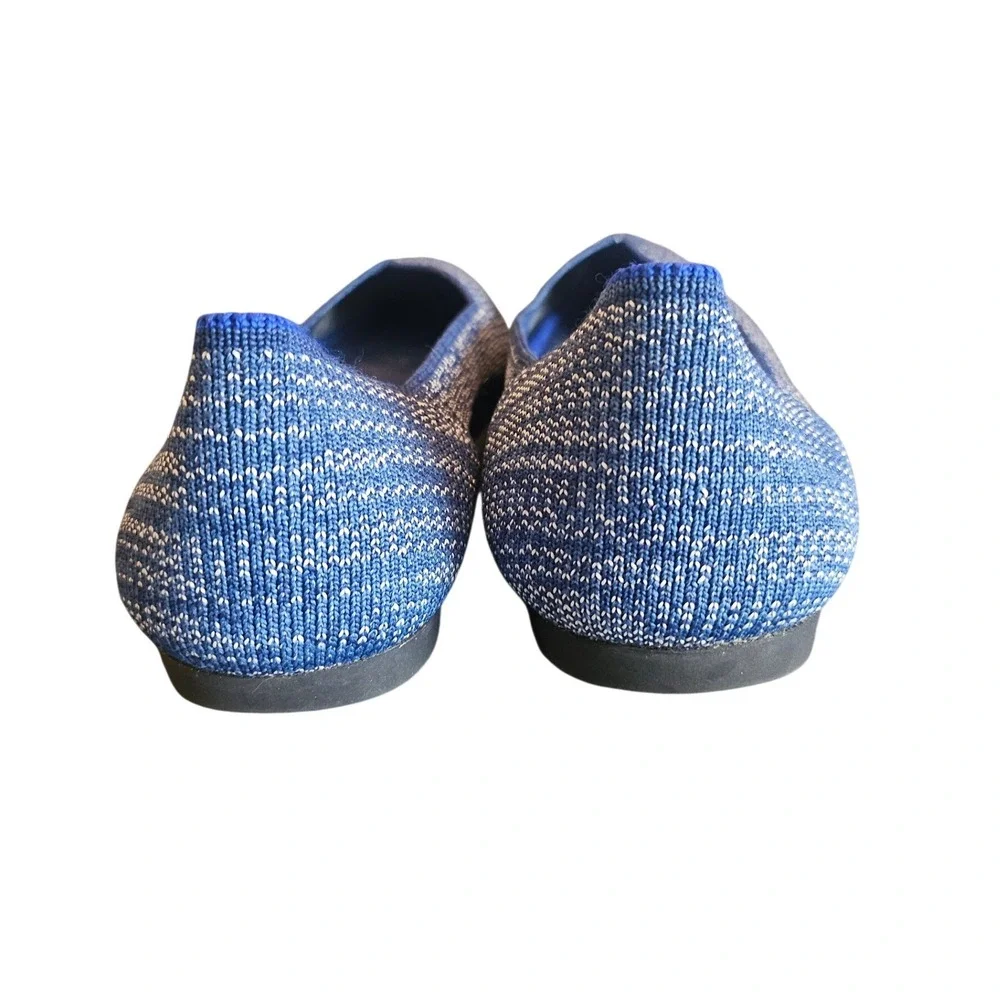Rothys The Point Blue Indigo Heathered Knit Pointed Toe Flat Shoe Size 9
